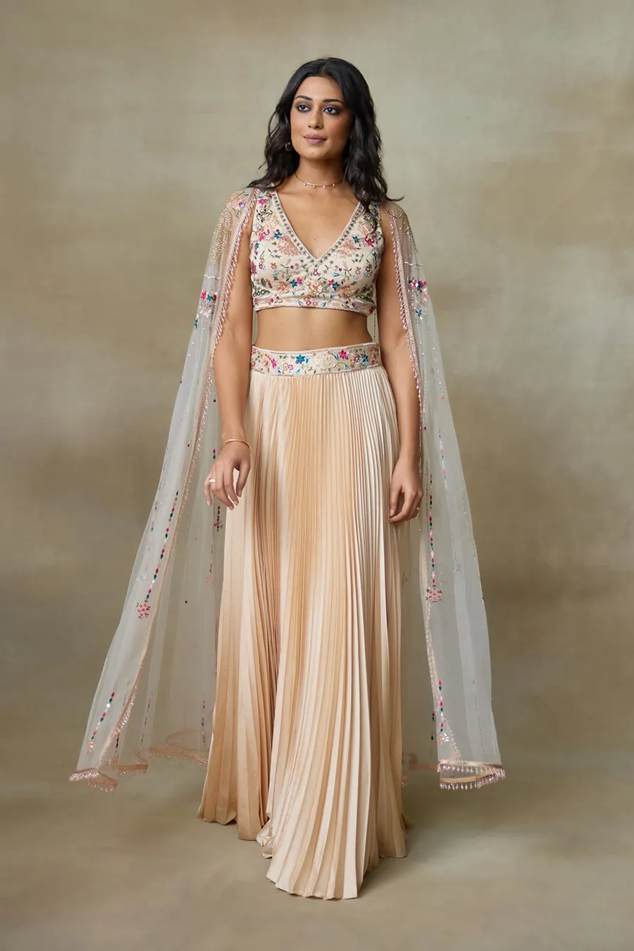 Toosh Stary Embroidered Blouse, Skirt & Cape Set