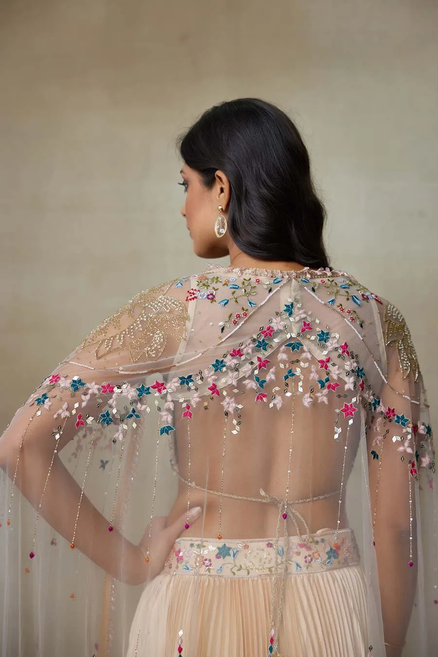 Toosh Stary Embroidered Blouse, Skirt & Cape Set