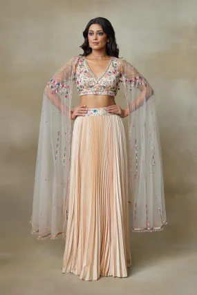 Toosh Stary Embroidered Blouse, Skirt & Cape Set