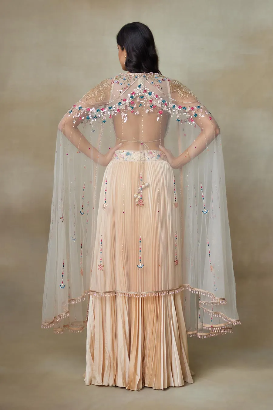 Toosh Stary Embroidered Blouse, Skirt & Cape Set