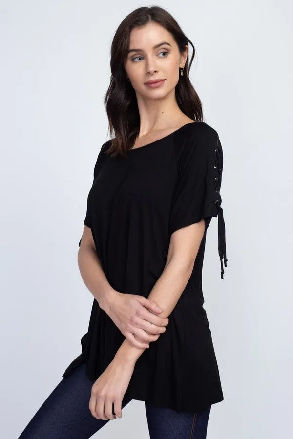 Tracy Lace-Up Short Sleeve Top