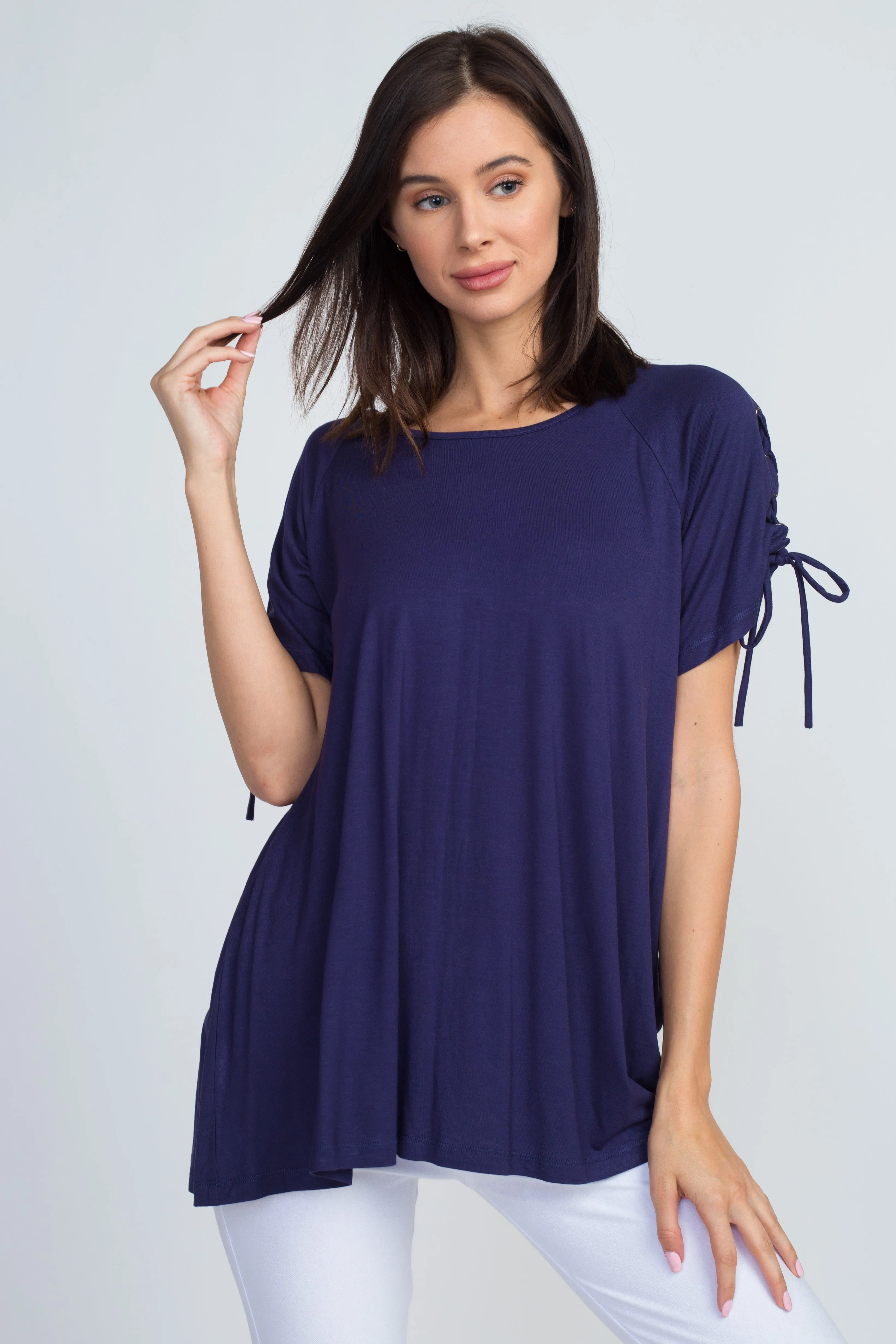 Tracy Lace-Up Short Sleeve Top