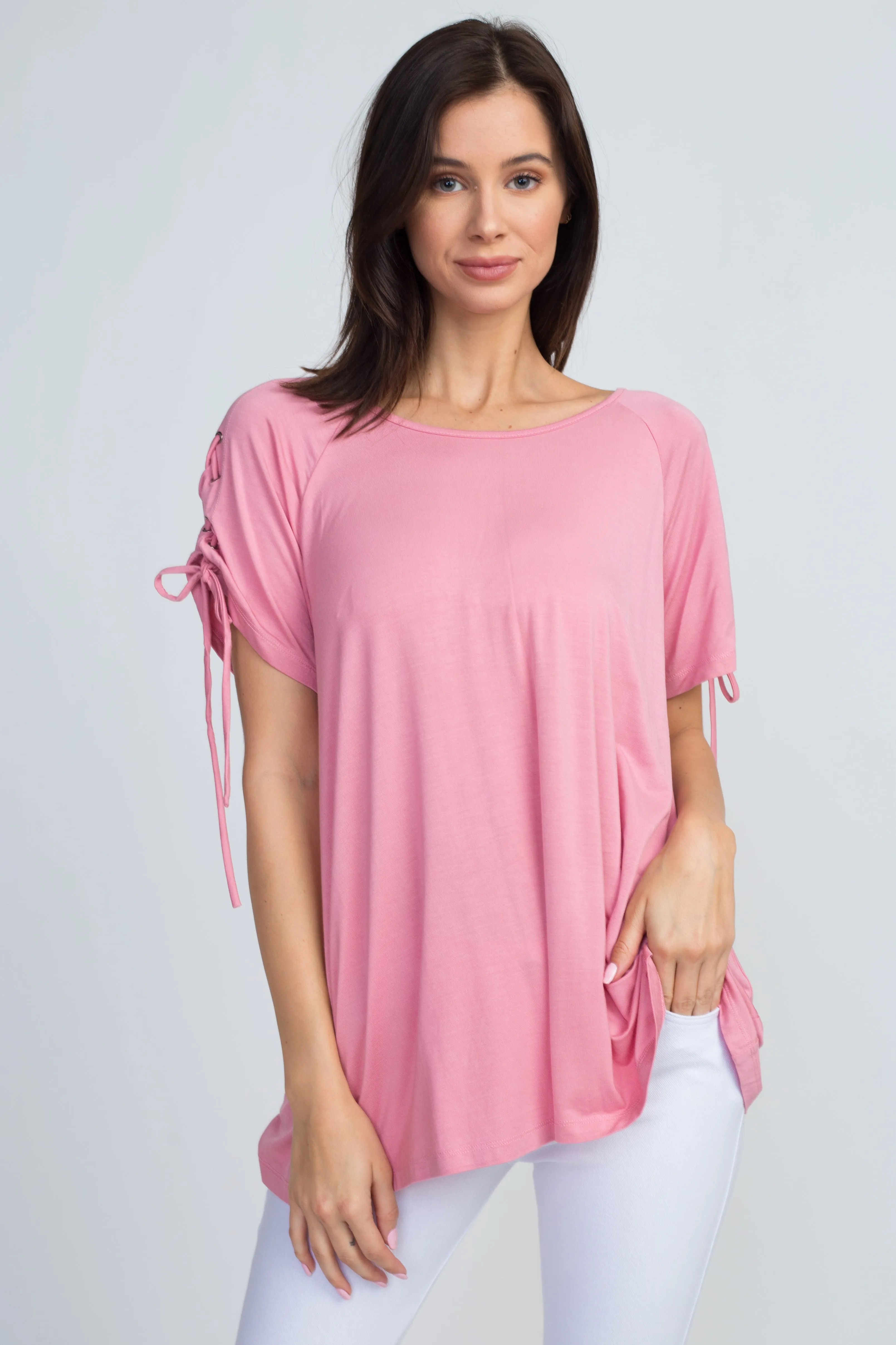 Tracy Lace-Up Short Sleeve Top