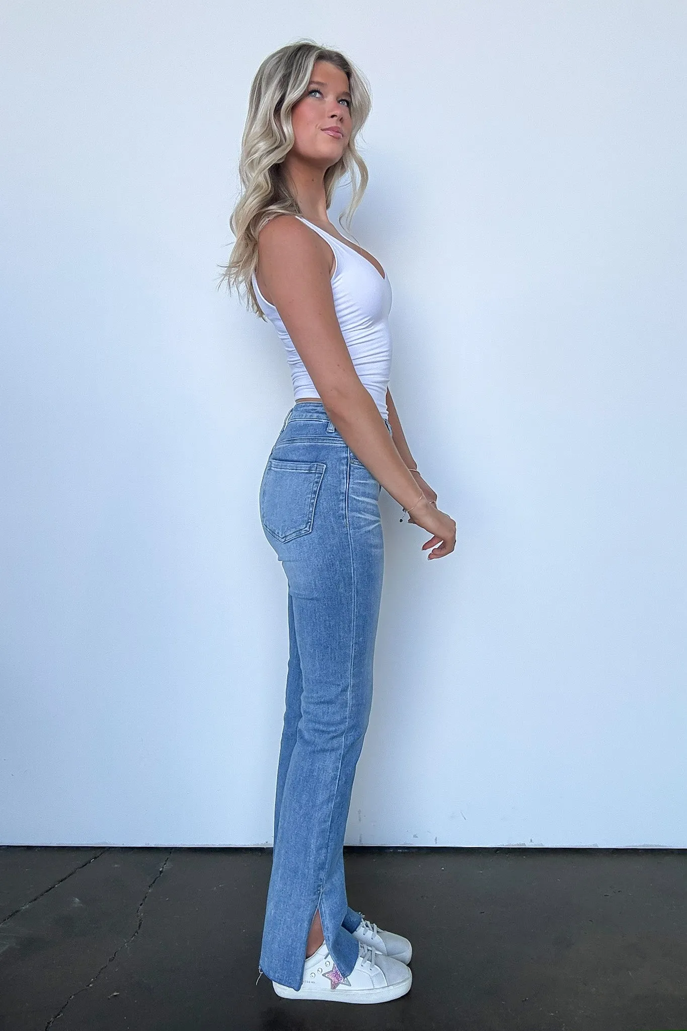 Valenda High Rise Slit Hem Straight Leg Jeans - FINAL SALE