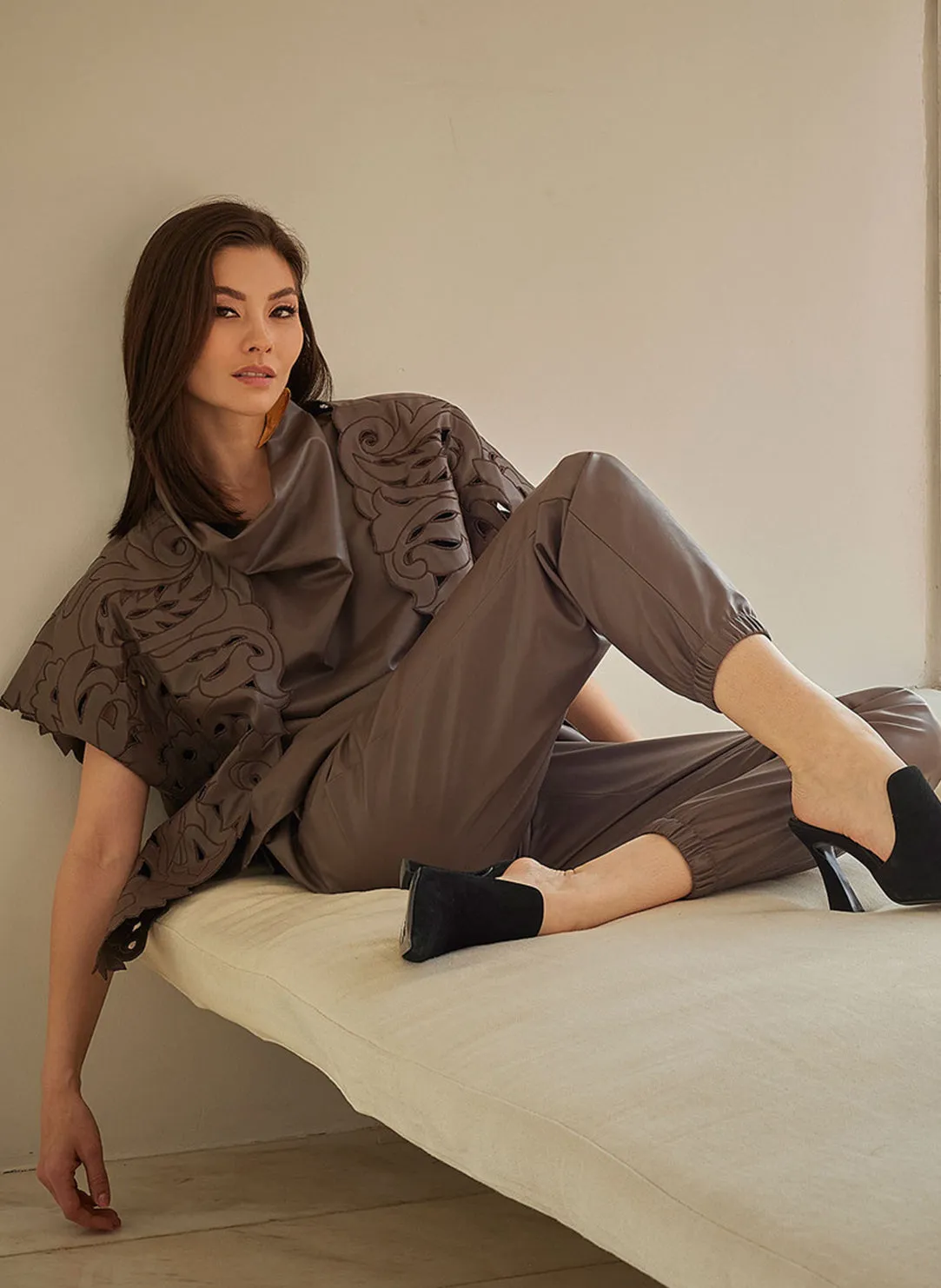 Vegan Luxe Lambskin Taupe Jogger