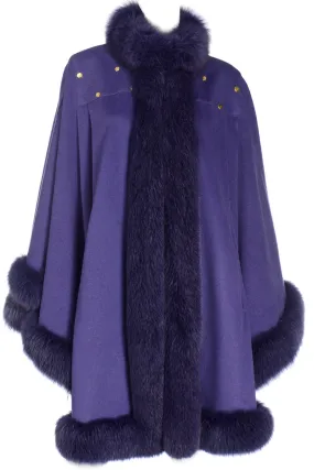 Vintage Revillon Purple Wool Studded Cape w Dyed Fur Trim