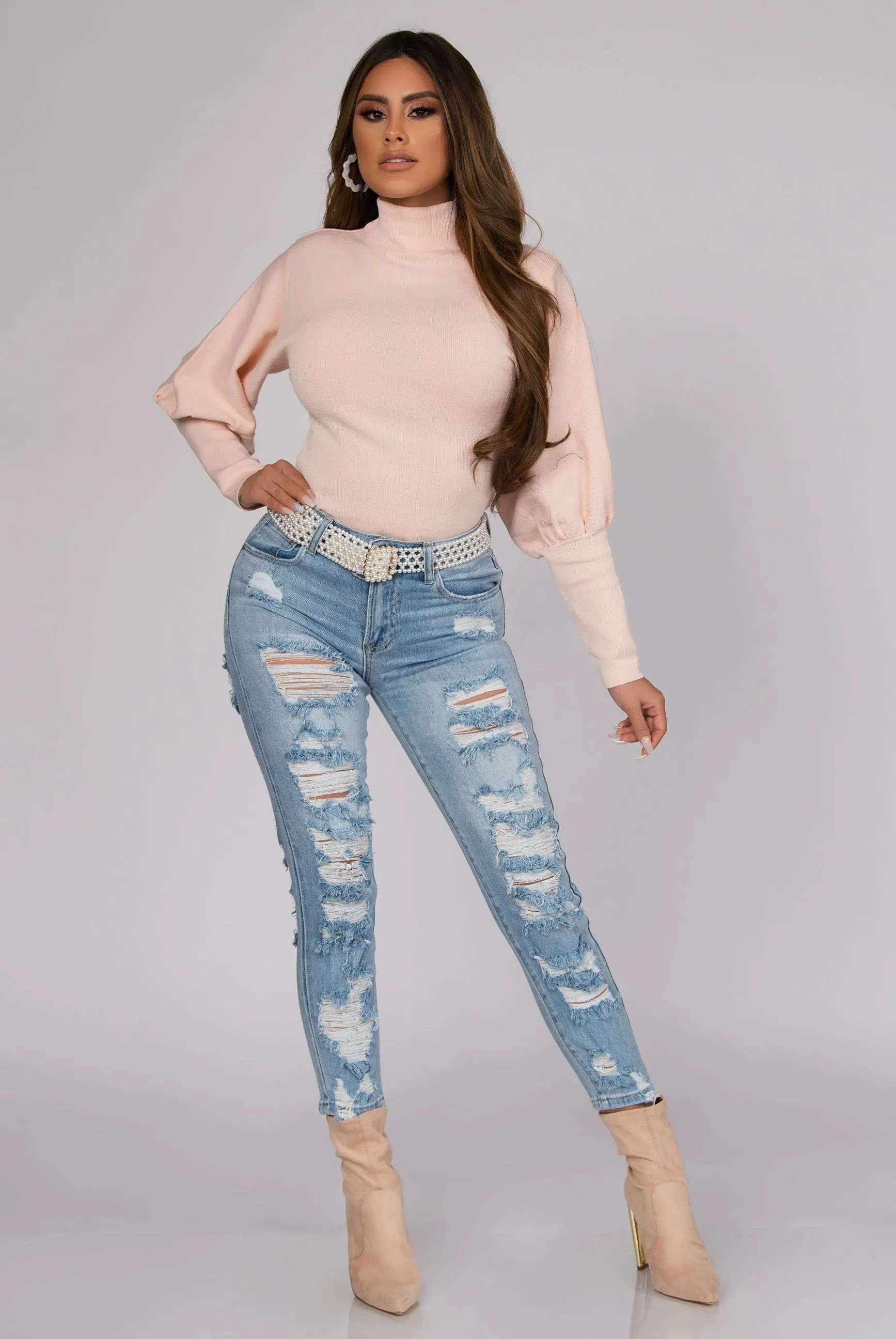 Virginia Puff Long Sleeves Turtle Neck Crop Top