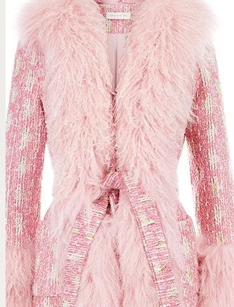 Wardrobes By Chen Luxury pink Long Sleeve Tie Fur Autumn winter Coat - Luisa