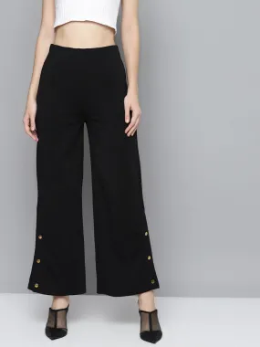 Women Black Scuba Side Button Flared